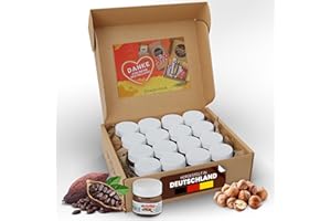 Genussleben Pudełko z 16 mini szklankami po 25 g do smarowania chleba, krem z orzechów laskowych od lidera na rynku do biura, rodziny, na kemping, do namiotu lub w podróży.