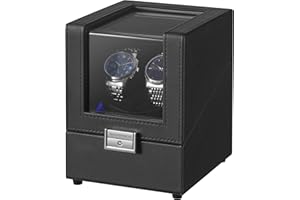 SONGMICS Caja Automática Enrollador de Doble Reloj con Motor Silencioso, Navidad, para Relojes Automáticos, con Luz LED, Bloqueo, 4 Ajustes de Cuerda, Cable de Carga USB-C, Negro JWB031B01