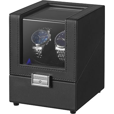 Carica Orologio Automatico Singolo In Pelle E Legno - Vetrina Rotante Con Movimento - Regalo
