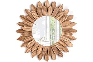 Emfogoo Wandspiegel 30cm Klein Rustikal Holz Sunburst Boho Spiegel Boho Wanddeko Boho Deko Wanddeko für Haus Wohnzimmer Schlafzimmer Flur (Rustikal Braun)