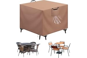 Aujink Funda Mesa Exterior Impermeable, Funda para Muebles de Jardín, Cubierta para Muebles de Jardin Tela Oxford 420D Anti Viento Anti UV Funda Protectora Mesa Exterior, Caqui,90x90x90cm