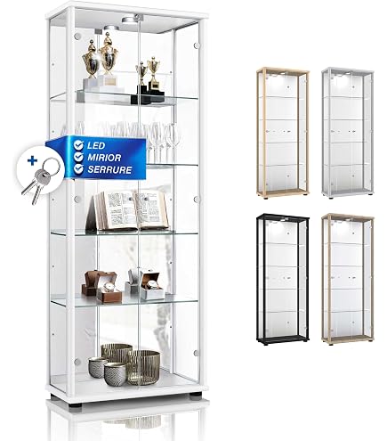 Vitrine En Verre 3 étagères Avec éclairage RGB - Meuble Exposition Pour Collections (125x42x36cm)
