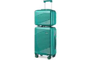 Sea choice Set de Bagages Lot de 2 Valises Trolley Valise Rigide à roulettes Con Vanity Case 8 Roues 360° Poignée Télescopique Verrouillage TSA Set de Valises 12/20,Bleu Turquoise