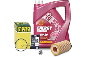 BESTPRICE Inspektionspaket Filterset mit 1x MANN-FILTER Ölfilter; 5l Motoröl 5W-30 MANNOL ENERGY PREMIUM; 1x Ölwechsel-Anhänger; 1x Ölablassschraube mit Dichtring