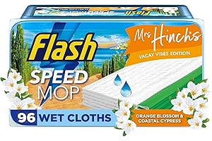 Flash Speedmop Wet Floor Cleaning Wipes x96, Flash Speed Mop Refill Wipes, Orange Blossom & Coastal Cypress, Mrs Hinch's Vacay Vibes, Floor Cleaner Mop