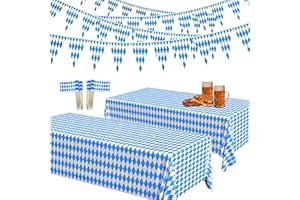 YEAHBOOM Oktoberfest Partydekorationen,2 Blau Weiß Bayernraute Partytischdecke+20m Bayerische Flagge Wimpel Banner +50 Zahnstocher Flagge,Bayerische Deko,Bayrisch Tischdeko,für Bierzelten Bier Festival München