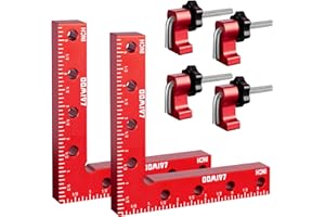 LAIWOO Abrazadera de ángulo de 90 grados, 140 mm/5.5 pulgadas, 4 pares de clips de fijación, ángulo de medición, tensor angular para marcos de fotos, armarios de estanterías (rojo)