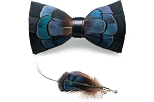 JEMYGINS Handmade Feather Pre-tied Bow tie and Brooch Sets for Men