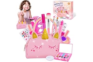 Hapikids Kinderschminke Einhorn Geschenke für Mädchen,Schminkkoffer Mädchen Spielzeug ab 3 4 5 6 7 8Jahre Mädchen Kinderschminke Set Mädchen Geschenke 3-9 Jahre Geburtstagsgeschenk für Mädchen