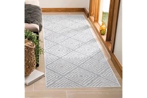 payé Outdoor Teppich Wetterfest - 100x200cm - Grau Weiß - Vintage Raute - Teppiche für Terrasse Balkon Garten Indoor