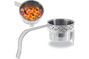 DILAW® Shisha Kohlekorb Oriental Flach Edelstahl Kohlebehälter für Shisha Kohle & Grill Kohle Char-Basket Holzkohlekörbe mit Sicherheitsgriff Hookah Zubehör, Farbe:Silber