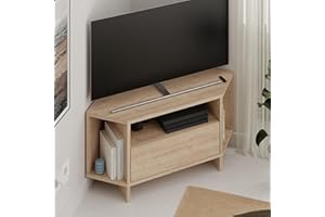 HOCUS PICUS Modern Corner TV Unit up to 42 Inch TVs, Push to Open Door TV Storage Cabinet and 3 Open Shelves, 95.7(H) cm TV Table for Living Room, Bedroom (Oak)