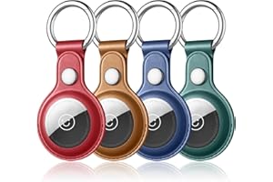 Dirrelo PU Leder Schlüsselanhänger kompatibel mit AirTag Anhänger, 4 Pack Apple Airtag Schlüsselanhänger Hülle mit Schlüsselring, Sicherheit und Anti-verloren Airtag hülle für Hunde Katzen Halsband
