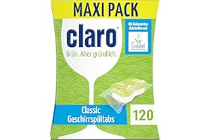 claro Classic eco tabletki do zmywarki - 120 tabletek do zmywarki - bez fosforanów, przyjazne dla środowiska i wegańskie - folia rozpuszczalna w wodzie