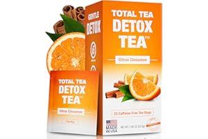TOTAL TEA Thé Minceur Détox - 25 Jours - Thé aux Plantes sans Caféine avec Camomille, Hibiscus et Racine de Gingembre pour un Nettoyage du Côlon - The Detox Tisane aux Herbes Naturel Citron & Cannelle