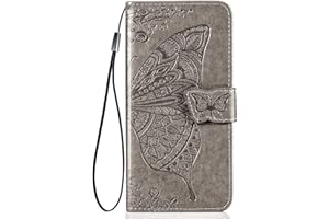 TEYYOS Funda Folio con Mariposa para el Honor Magic5 Lite 5G/Magic 5 Lite, Carcasa PU/TPU Cuero Billetera con Efectivo y Tarjetas Ranuras, Leather Case Cover Estuche - Gris