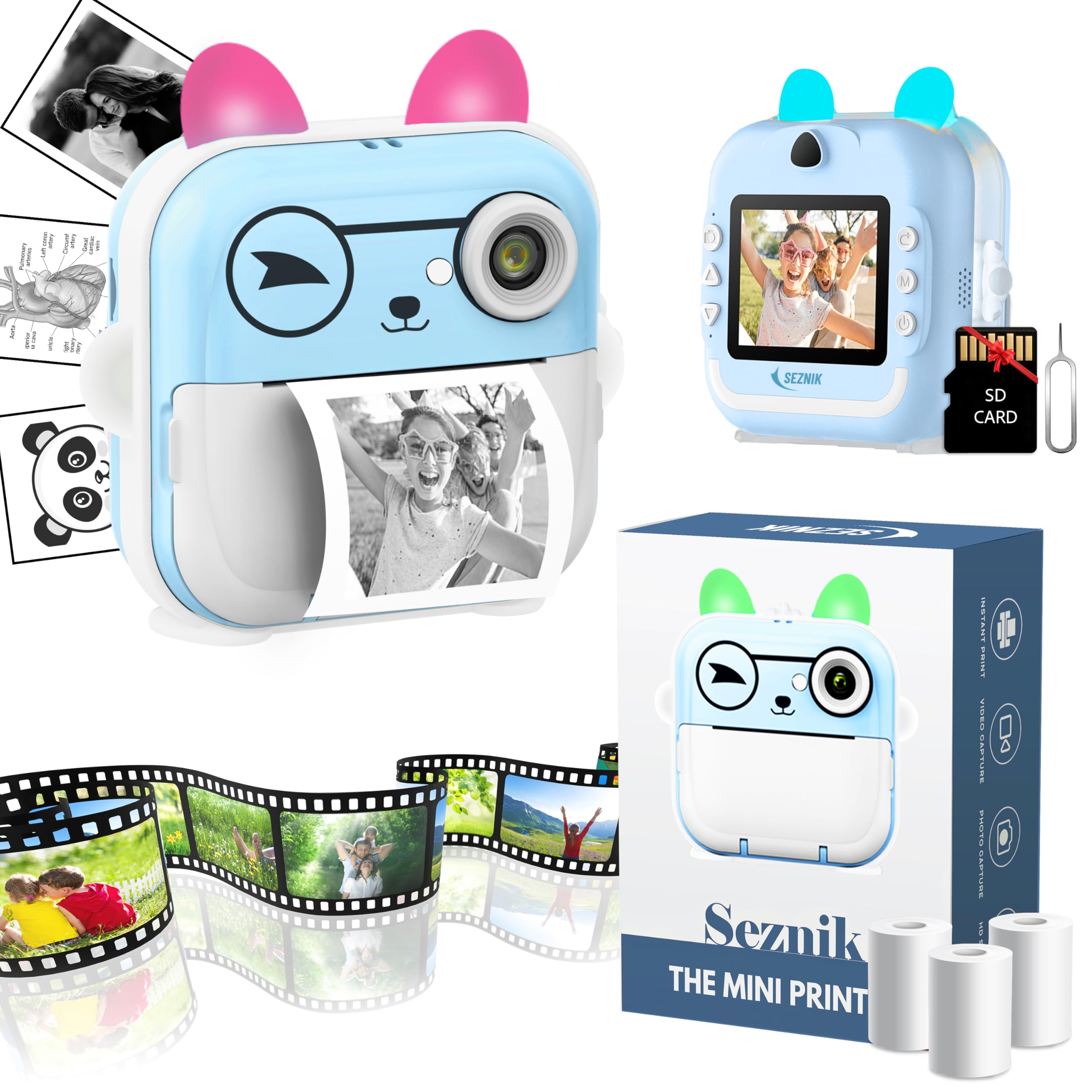 SEZNIK Mini Camera Printer, Click Photo Print, Inkless Bluetooth HD Print | Compatible with Android, iOS Mobile. Instant Print Pictures, Labels | 1 Year Warranty by SEZNIK (Mini-B40-Blue)