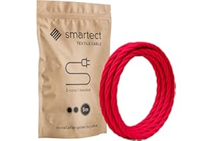 smartect Cable Textil Trenzado en Color Rojo, Cable Electrico 2 Hilos de 5 Metros (2 x 0,75 mm²) Cuerda para Lampara con Revestimiento Textil para su Proyecto DIY