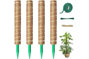 YDYXIEJI 4 Pcs Extendable Moss Pole Kit, 16 Inch/41 cm Coir Plant Support Sticks for Monstera & Climbing Plants to Grow Upwards, with Twist Ties for Indoor/Outdoor Use