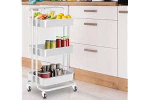Hyfive Carrito de almacenamiento sobre ruedas Cestas de cocina de 3 niveles con ruedas Carrito de almacenamiento de baño Carrito de almacenamiento (blanco)