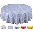 Home Direct Round Oilcloth PVC Wipe Clean Tablecloth 62 Inch Leaves Light Grey