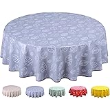 Home Direct Round Oilcloth PVC Wipe Clean Tablecloth 62 Inch Leaves Light Grey