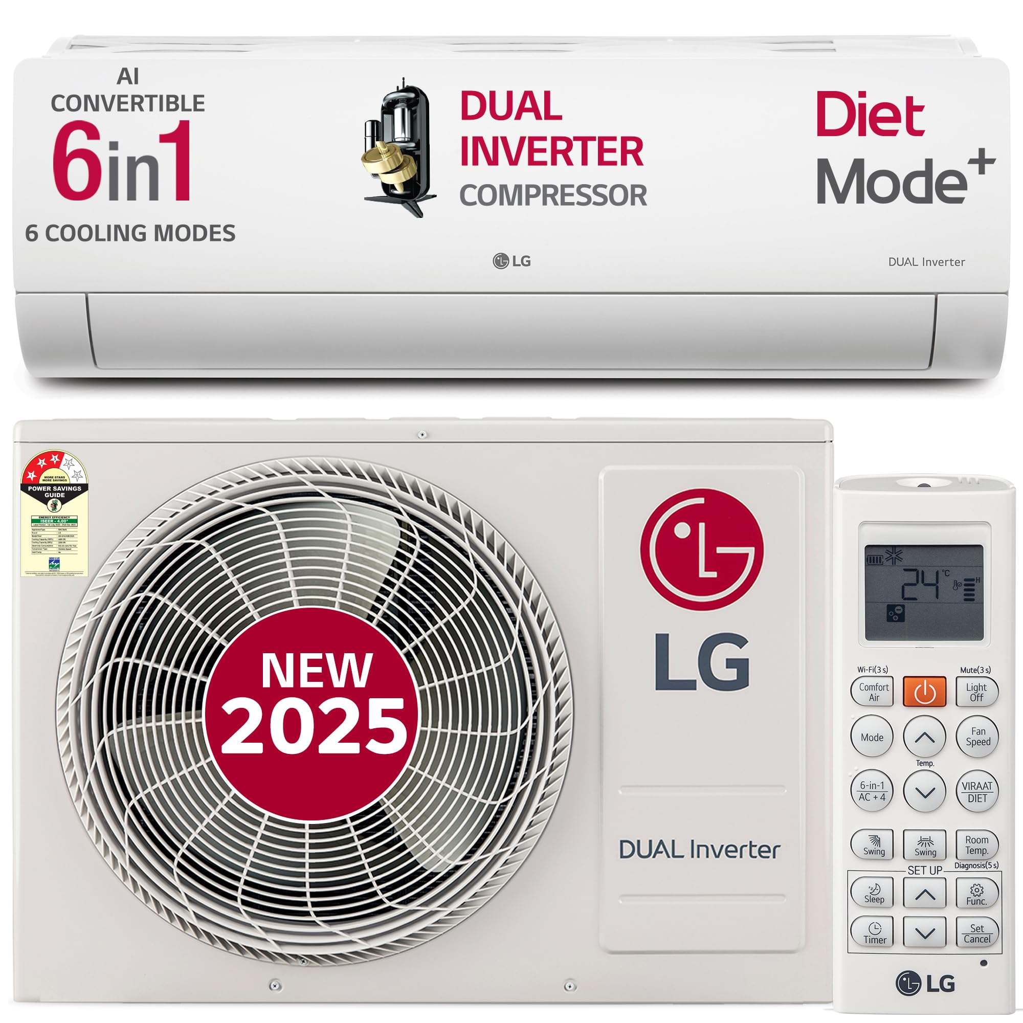 LG 1.5 Ton 3 Star DUAL Inverter Split AC (Copper, AI Convertible 6-in-1, VIRAAT Mode, Diet Mode+, Faster Cooling & Energy Sav