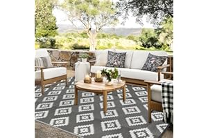 Homcomodar Tapis d'extérieur réversible résistant aux UV en paille de plastique recyclé pour terrasse, pique-nique - Gris - 180 x 270 cm