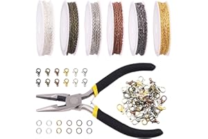 Keadic 247 Piezas 2mm 3mm 5mm Link Chain Roll Assortiment Set con anillos de salto abiertos, cierres de langosta y pinzas de joyería, extensores de cadena hallazgos de joyería para pulsera de collar
