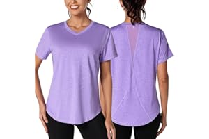 Gyabnw Maglietta Sportiva Donna Camicia Palestra Donna Manica Corta Scollo a V Elastico Indietro in Rete Traspirante Top Fitness Yoga Corsa Danza