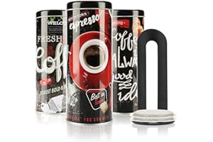 com-four® 3X boîte à dosettes de café et 1x lève-dosettes - boîte en métal pour dosettes de café - boîte décorative au Design Vintage avec Couvercle (Ensemble 4 pièces - Noir)