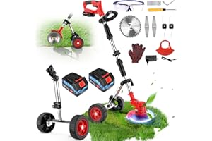 INNOPOWER Coupe Bordures sans Fil avec 2 Batteries et des Roues Amovibles, 3 en 1 Debroussailleuse Electrique sans Fil avec Poignée Réglable,Trois Types De Lames, Tête Pivotante 90° pour Jardin Élagage
