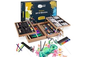 Artina 127pcs Painting Set Bologna XXL Art Set with FSC Wooden Case – Acrylic Paints, Watercolours, Colouring Pencils, Oil Pastels, Fineliner – Big Drawing Kit with Storage Compartments
