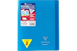 Clairefontaine 951402AMZC Un lot de 2 Cahiers Agrafés Koverbook - 17x22 cm - 96 Pages Grands Carreaux 90 g - Couverture Polypro - Couleur : Bleu