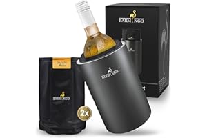 ‎BARMINGO BARMINGO Weinkühler Edelstahl mit 2 Kühlakkus – Getränkekühler & Flaschenkühler für Wein, Sekt, Champagner | Sektkühler doppelwandig mit Kühlmanschetten | Weinflaschenkühler | Metallic-Schwarz