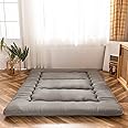 MAXYOYO Japanese Floor Mattress Futon Mattress, Thicken Tatami Mat Sleeping Pad Foldable Roll Up Mattress Dormitory Mattress Pad Floor Lounger Pillow Bed (Charcoal Grey, Double)