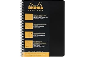 Rhodia 193109C Quaderno a spirale Notebook A4+ (22,5x29,7 cm), 80 pagine staccabili, a righe con cornice e margini, carta Clairefontaine bianca 80 g/m², copertina nera