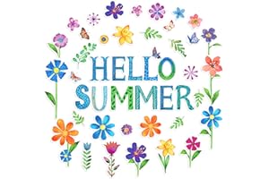 AIEX 53pcs Hello Summer Cut-Outs Floral Cut Outs and 100pcs Glue Points Colorful Plants Flower Cut Out Paper Classroom Bulletin Board Decorations for School Bedroom Summer Themed Party