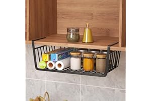 COITROZR Cesto sospeso da cucina, da appendere, in metallo, sotto l'armadio, per armadio, per scrivania, bagno, dispensa, nero, 27 x 25 x 14 cm