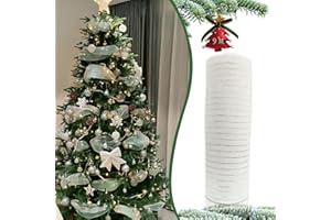 KYOEOE 26 cm×9 m Guirnaldas Navideñas Brillantes Cinta de Navidad Blanca Ancha,Cinta de Regalo Cinta Decorativa de Navidad Cinta de Malla Poliéster para Lazos Decoración de Árbol de Navidad Corona de Navidad