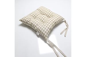 Tropik Home Colourful Seat Pads, Garden Kitchen Dining Chair Cushions Tie On (Pale Brown Gingham)