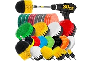 Holikme Bürstenaufsatz Bohrmaschine Set, 30 Stück Bürstenaufsatz Akkuschrauber Bürste Drill Brush, Leistungsstarke Bohrbürste Reinigungsbürste für Felgen/Fliesen/Küche/Böden/Auto/Badewanne