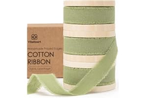 Vitalizart Cinta de Algodón Verde Salvia Natural Hecha a Mano 1,6 cm x 19,2 m, Cinta de Tela para Invitaciones de Boda, Ramos de Novia, Envolver Regalos