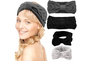 KIJUH Fascia Capelli Donna Inverno,2 Pezzi Fascia per Capelli Lavorata Magliacon con Fodera in Morbido Pile Spesso, Fascia Invernale Donna Fasce Addensate Fascia per Capelli Ragazza (Nero+Grigio scuro)