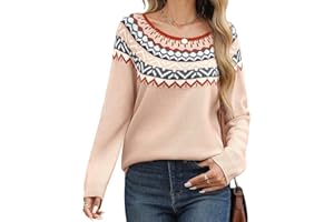 PASUDA Maglione Donna Elegante a Manica Lunga con Scollo Maglione Lavorato Caldo Pullover Donna Knitted con Stampa a Maglia per Autunno Invernali Primavera