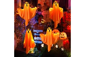 CNMTCCO Zestaw 4 świetlistych dekoracji na Halloween z figurkami duchów z diodami LED, świetliste dekoracje duchowe do zawieszenia na imprezę Halloween, do użytku wewnątrz i na zewnątrz