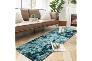 DweIke Fluffy Runner Rug for Bedroom Living Room, 2x6 Feet Bed Beside Rug, Non-Slip Extra Comfy Plush Hallway Rug for Girls Kids Room Bedroom Nursery Dorm Home Decor, Peacock Blue