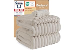 BEDSURE Przytulny koc polarowy, miękki, ciepły, gruby, sztruksowy, przytulny koc na sofę XXXL, duży, beżowy, 270 x 230 cm