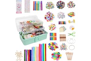 Tantanbear 3000+Pcs Bastelset für Kinder, DIY Bastelkoffer Bastelzubehö mit Pipe Pfeifenreiniger Pompons, Bastelsachen für Kinder Mädchen Jungen 4-12 Jahre Geschenk, Minzgrün
