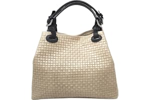 Chicca Borse Borsa a Mano Stampa Intrecciata da Donna con Tracolla in vera pelle made in Italy - 34x29x18 Cm